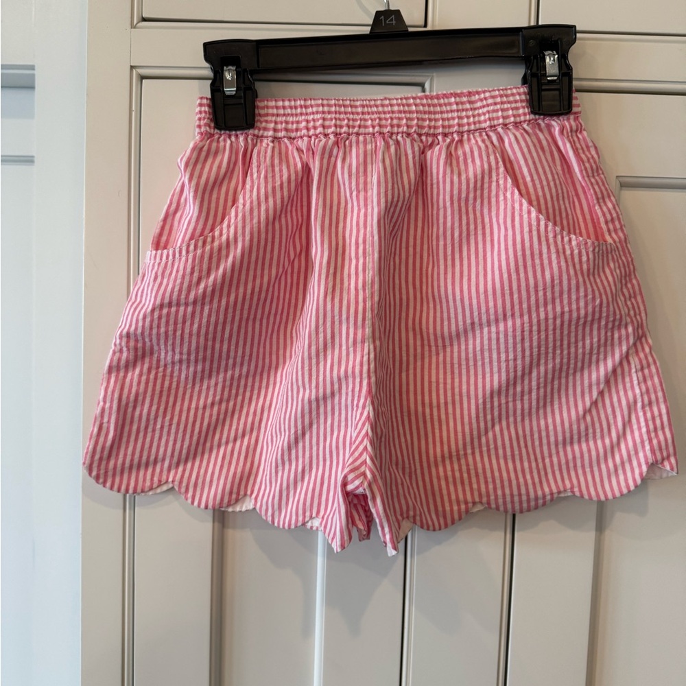 Pink Striped Kids Shorts scalloped hem